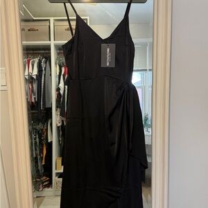 PrettyLittleThing Satin Drape Black Dress